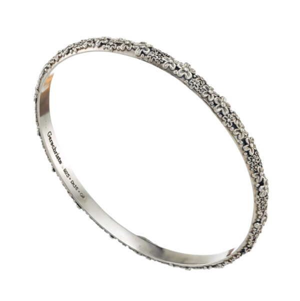 Garden Flower Bangle Bracelet in Sterling Silver 6504a