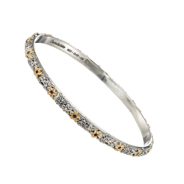 Garden Flower Bracelet in 18k Yellow Gold and Silver 6503 rubies