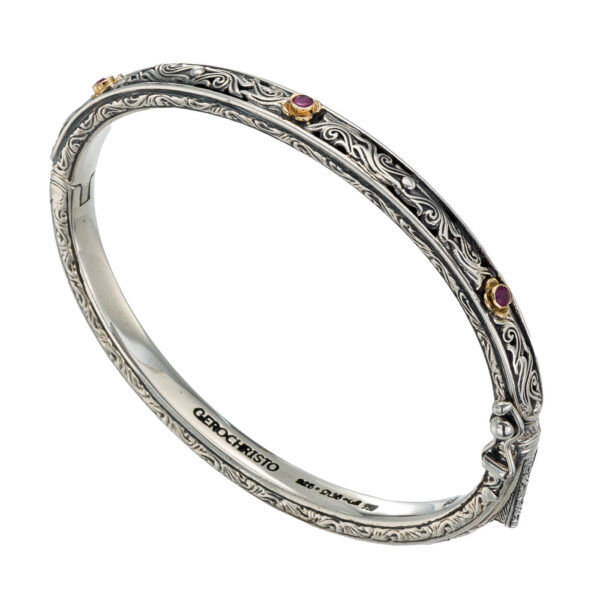 Garden Oval Bangle Bracelet in k18 Gold and Silver 6404rubies