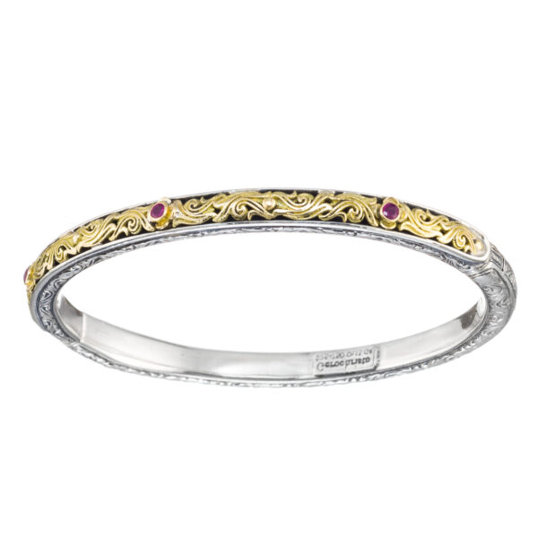 Garden Oval Bangle Bracelet in k18 Yellow Gold and Silver 6403