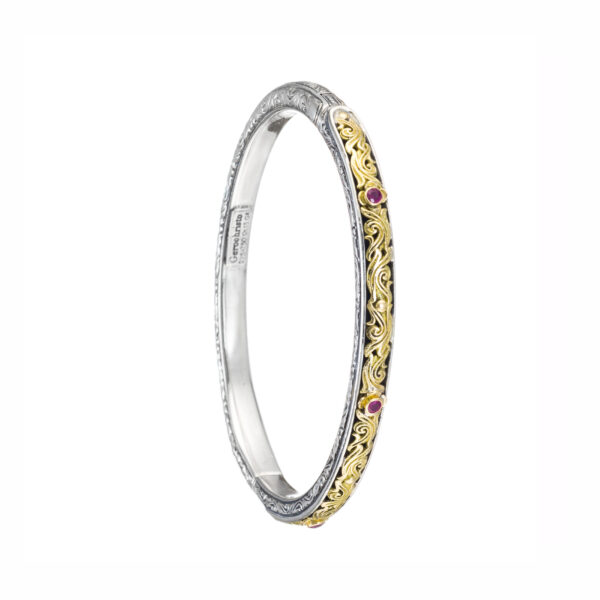 Garden Oval Bangle Bracelet in k18 Yellow Gold and Silver 6403 a