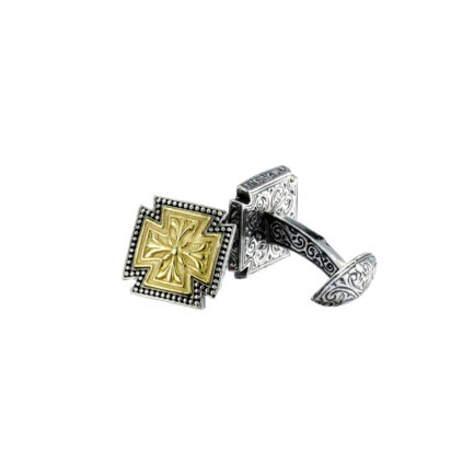 Maltese Cross Cufflinks 18k Gold and Silver 7159 a