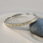 Rhombus Pattern Bangle Bracelet in 18k Gold and Silver 6502
