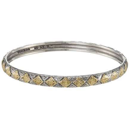 Rhombus Pattern Bangle Bracelet in 18k Gold and Silver 6502