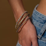 Rhombus Pattern Bangle Bracelet in 18k Gold and Silver 6502b