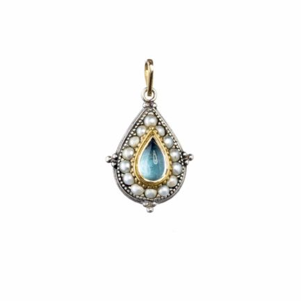 Tear-Drop Byzantine Pendant for Women’s Yellow Gold k18 and Silver 925