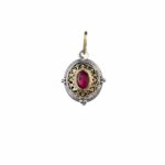 Byzantine Filigree Oval Pendant for Women’s Yellow Gold k18 and Silver 925