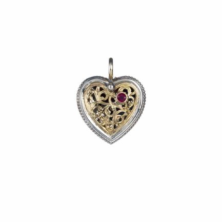 Heart Filigree Byzantine Pendant for Women’s Yellow Gold k18 and Silver 925