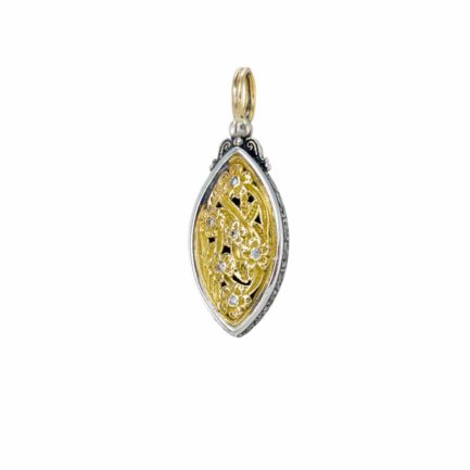 Diamonds Byzantine Navette Pendant for Women’s Yellow Gold k18 and Silver 925