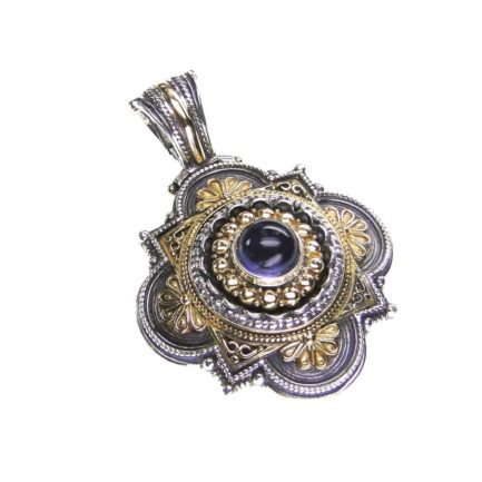 Byzantine Large Pendant for Ladies in 18k Yellow Gold and Silver 925
