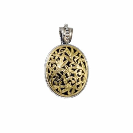 Oval Flower Byzantine Pendant for Ladies in 18k Yellow Gold and Silver 925