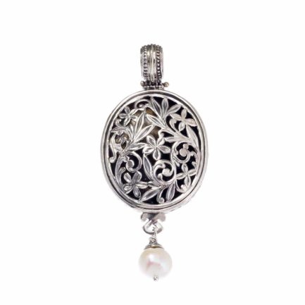 Drop Oval Pendant Flower Byzantine for Ladies in Sterling Silver 925