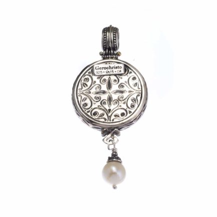 Drop Round Pendant Flower Byzantine or Ladies in Sterling Silver 925