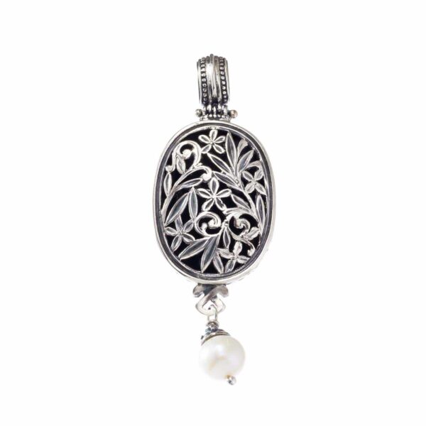 Drop Oval Pendant Flower Byzantine in Sterling Silver 3098