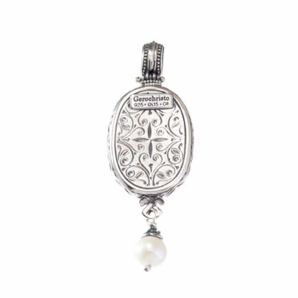 Drop Oval Pendant Flower Byzantine in Sterling Silver 3098back