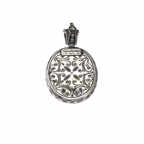 Oval Flower Byzantine Pendant in Sterling Silver 3101back