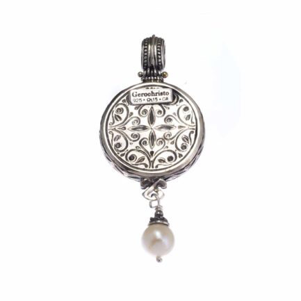 Round Pendant Drop Flower Byzantine in Sterling Silver 3099back