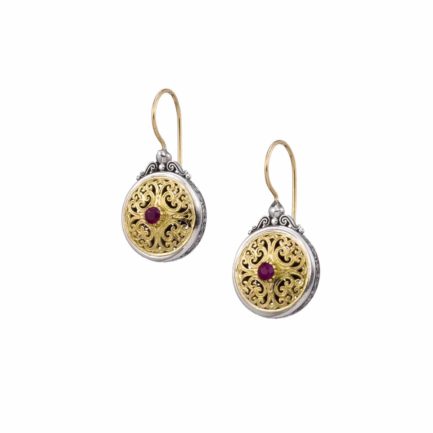 Mediterranean Earrings Round for Women’s 18k Yellow Gold and Sterling Silver 925