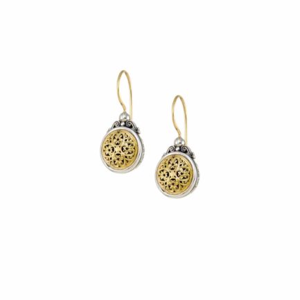 Filigree Earrings Round Beautiful for Women’s 18k Yellow Gold and Silver