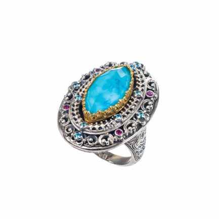 Large Ring Color Navette Sterling Silver 925 with Gold Plated parts