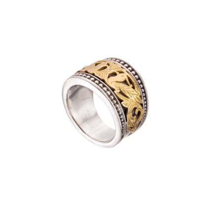 Byzantine Band Ring with Doves k18 Yellow Gold and Sterling Silver 925
