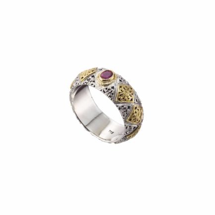 Byzantine Band Ring 8mmYellow Gold k18 and Sterling Silver 925