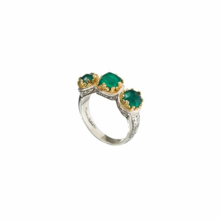 Triple Stones Ring in k18 Yellow Gold and Sterling Silver 925