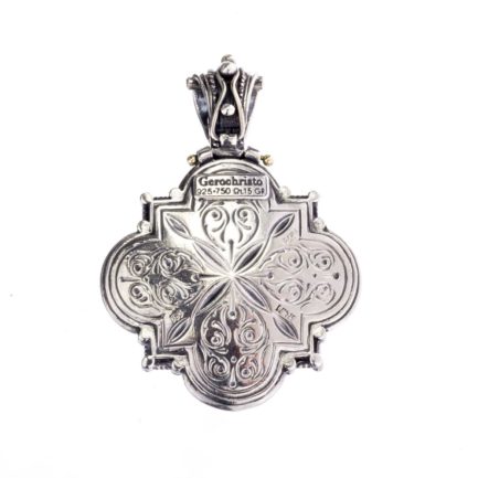 Filigree Byzantine Pendant Flower for Ladies in 18k Yellow Gold and Silver 925