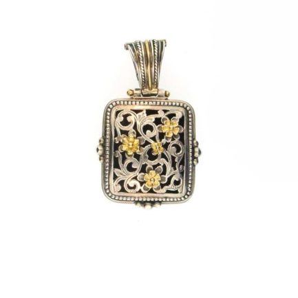 Filigree Byzantine Pendant Flower for Ladies in 18k Yellow Gold and Silver 925