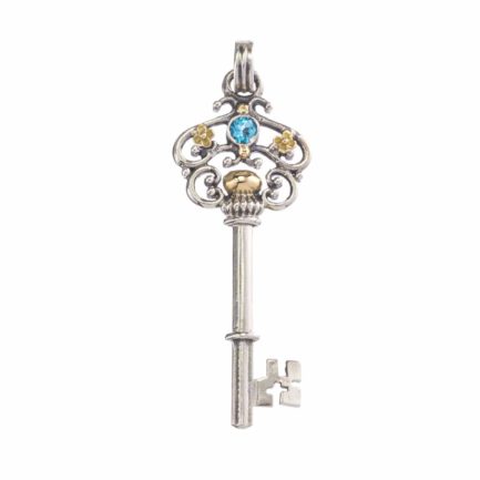 Key Pendant for Ladies in 18k Yellow Gold and Silver 925