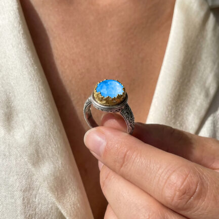 Color Round Ring Silver with Gold Plated parts