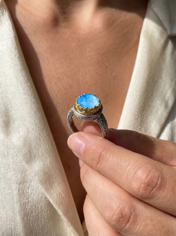 Color Round Ring Silver with Gold Plated parts