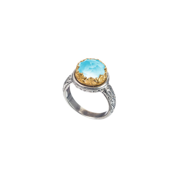 Color Round Ring Silver with Gold Plated parts aqua