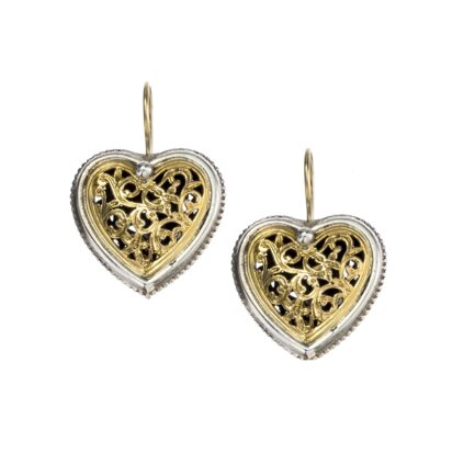 Hearts Earrings in k18 Yellow Gold and Sterling Silver 925