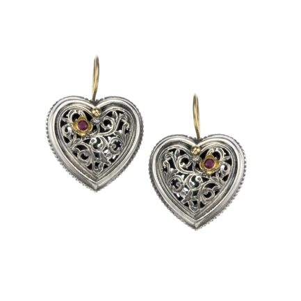 Hearts Earrings in k18 Yellow Gold and Sterling Silver