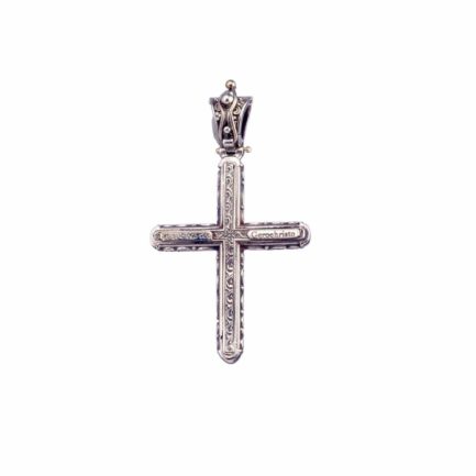 Men’s Flower Cross Pendant 18k Yellow Gold and Sterling Silver 925