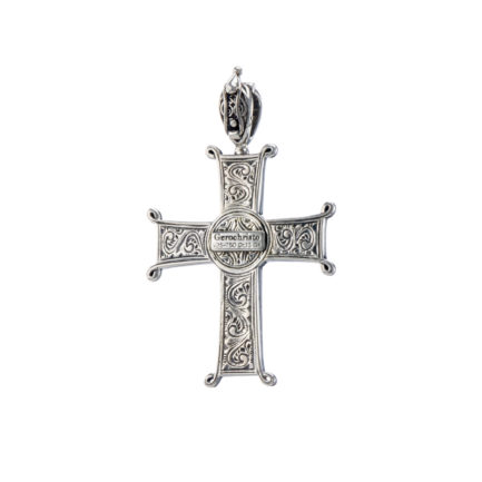 Chi-Rho Filigree Faith Large Cross Pendant 18k Yellow Gold and Sterling Silver 925