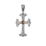 Byzantine Cross Pendant 18k Yellow Gold and Sterling Silver 925
