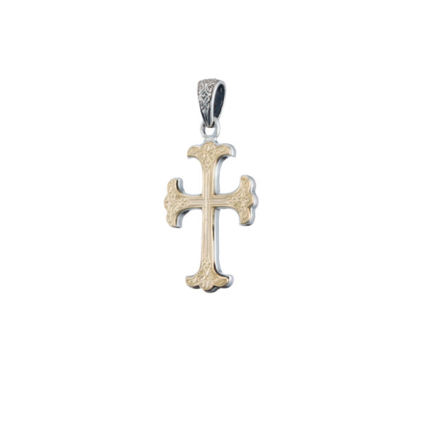 Men’s Byzantine Cross Pendant 18k Yellow Gold and Sterling Silver 925