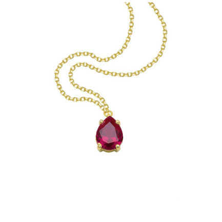 Pear Red Solitaire Pendant Necklace in k14 yellow Gold