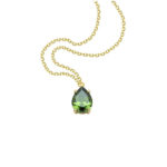 Pear Green Solitaire Pendant Necklace in k14 yellow Gold