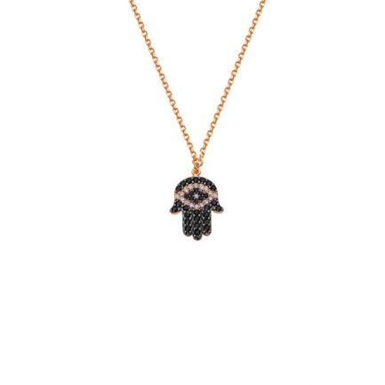 Hand of Hamsa / Hand of Fatima Necklace Pink Gold k14 with Cubic Zircon