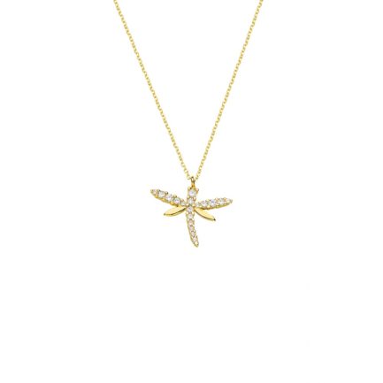 Dragonfly Charm Necklace Yellow Gold k14 with Cubic Zirconia for Women for Teen