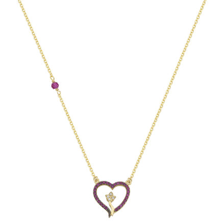 Heart Charm Necklace Yellow Gold k14 with Cubic Zirconia for Women for Teen