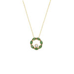 Yellow Gold k14 Round Charm Necklace with Cubic Zircon for Women for Teen
