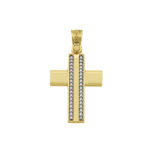 14k Solid Yellow and White Gold Orthodox Crucifix for Girls and Women