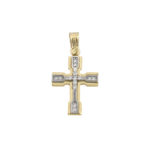 14k Solid Yellow and White Gold Orthodox Crucifix for Girls and Women