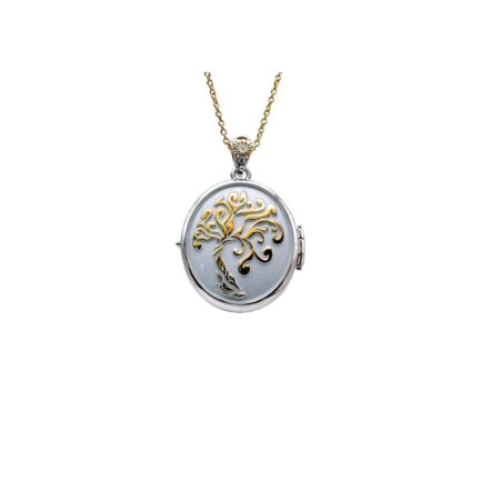 Gold Plated Tree of Life Locket Necklace with White Enamel