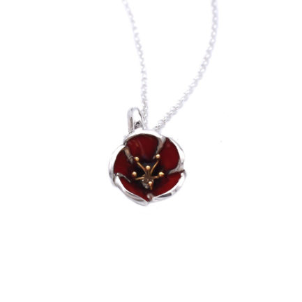 Red Poppy Necklace Made with Gold Plated Stamens