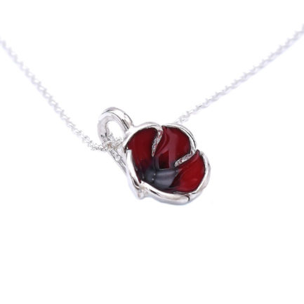 Red Poppy Flower Necklace Made Out of Silver and Enamel